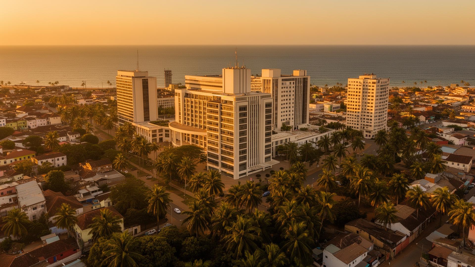 Vista aérea de Maputo ao entardecer